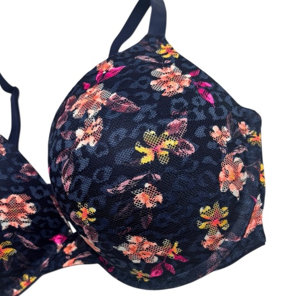 Victoria's Secret PINK Wear Everywhere Push Up Bra Women's 34DD Blue Floral Mesh - Picture 3 of 15